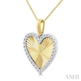 1/4 Ctw Fluted Texture Heart Round Cut Diamond Pirouette Fashion Pendant With Chain in 10K Yellow and White Gold