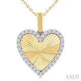 1/4 Ctw Fluted Texture Heart Round Cut Diamond Pirouette Fashion Pendant With Chain in 10K Yellow and White Gold