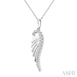1/5 Ctw Fluted Texture Angel Wing Round Cut Diamond Pirouette Fashion Pendant With Chain in 14K White Gold