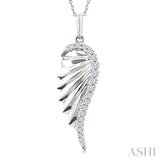 1/5 Ctw Fluted Texture Angel Wing Round Cut Diamond Pirouette Fashion Pendant With Chain in 14K White Gold