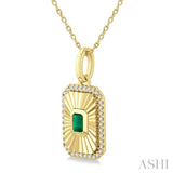 4X3 MM Octagon Shape Emerald and 1/8 Ctw Round Cut Diamond Pirouette Precious Fluted Medallion Pendant in 10K Yellow Gold with Chain