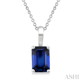 6X4 MM Octagon Shape Sapphire Precious Solitaire Pendant With Chain in 14K White Gold