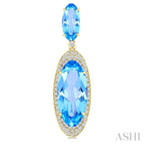 18X8 MM Evoque Gemstones & 10x5 MM Oval Shape Blue Topaz and 3/4 Ctw Round Cut Diamond Halo Semi-Precious Earrings in 14K Yellow Gold