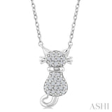 1/10 Ctw Cat Shape Petite Round Cut Diamond Fashion Pendant With Chain in 10K White Gold