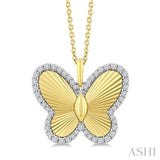 1/4 Ctw Fluted Texture Butterfly Round Cut Diamond Pirouette Fashion Pendant With Chain in 10K Yellow and White Gold