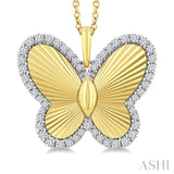 1/4 Ctw Fluted Texture Butterfly Round Cut Diamond Pirouette Fashion Pendant With Chain in 10K Yellow and White Gold