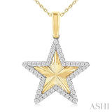 1/4 Ctw Fluted Texture Star Round Cut Diamond Pirouette Fashion Pendant With Chain in 10K Yellow and White Gold