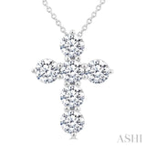 1 1/2 Ctw Round Cut Diamond Christian Cross 6-Stone Fashion Pendant With Chain in 14K White Gold