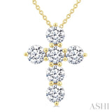 1 1/2 Ctw Round Cut Diamond Christian Cross 6-Stone Fashion Pendant With Chain in 14K Yellow Gold
