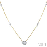 1/4 Ctw Oval and Bezel Set Round Cut Diamond Station Necklace in 14K Yellow and White Gold