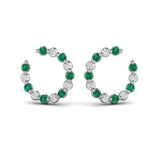 Forward-facing Diamond and Emerald Open Hoop Earrings