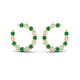Forward-facing Diamond and Emerald Open Hoop Earrings