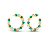 Forward-facing Diamond and Emerald Open Hoop Earrings
