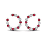 Forward-facing Diamond and Ruby Open Hoop Earrings