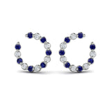 Forward-facing Diamond and Blue Sapphire Open Hoop Earrings