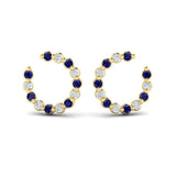 Forward-facing Diamond and Blue Sapphire Open Hoop Earrings