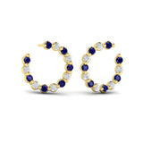 Forward-facing Diamond and Blue Sapphire Open Hoop Earrings