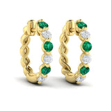 Diamond and Emerald Twist Hoop Earrings