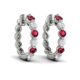 Diamond and Ruby  Twist Hoop Earrings
