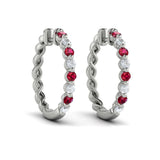 Diamond and Ruby  Twist Hoop Earrings