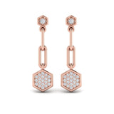 Diamond Honeycomb Link Long Drop Statement Earrings
