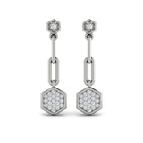 Diamond Honeycomb Link Long Drop Statement Earrings