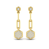 Diamond Honeycomb Link Long Drop Statement Earrings