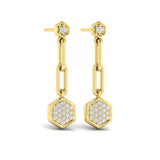 Diamond Honeycomb Link Long Drop Statement Earrings