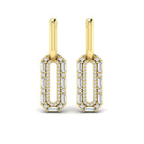 Diamond Baguette Double Row Link Drop Huggie Earrings