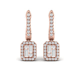 Diamond Baguette Halo Drop Huggie Earrings