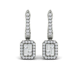 Diamond Baguette Halo Drop Huggie Earrings