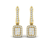 Diamond Baguette Halo Drop Huggie Earrings