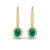 Oval Emerald and Diamond Baguette Earrings