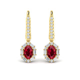 Oval Ruby and Diamond Baguette Earrings