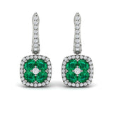 Cushion Diamond and Multi Emerald Earrings
