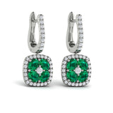 Cushion Diamond and Multi Emerald Earrings