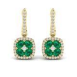 Cushion Diamond and Multi Emerald Earrings