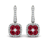 Cushion Diamond and Multi Ruby Earrings