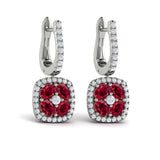 Cushion Diamond and Multi Ruby Earrings