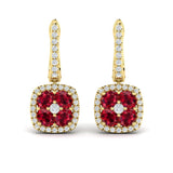 Cushion Diamond and Multi Ruby Earrings