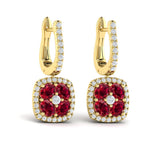 Cushion Diamond and Multi Ruby Earrings
