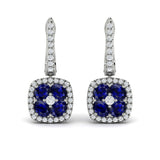 Cushion Diamond and Multi Sapphire Earrings