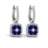 Cushion Diamond and Multi Sapphire Earrings