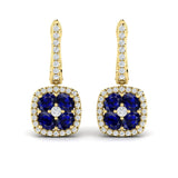 Cushion Diamond and Multi Sapphire Earrings