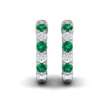 Forward-facing Diamond and Emerald Open Hoop Earrings