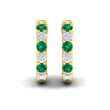 Forward-facing Diamond and Emerald Open Hoop Earrings