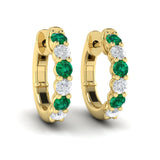 Forward-facing Diamond and Emerald Open Hoop Earrings