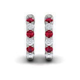Forward-facing Diamond and Ruby Open Hoop Earrings