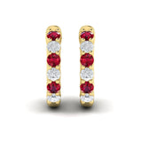 Forward-facing Diamond and Ruby Open Hoop Earrings