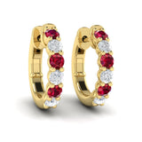 Forward-facing Diamond and Ruby Open Hoop Earrings